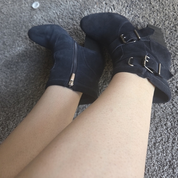 Vince Camuto Shoes - Vince Camuto Blue Ankle Booties with Double Buckles